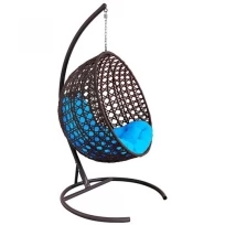Подвесное кресло M-GROUP круглый Люкс с ротангом коричневое, голубая подушка